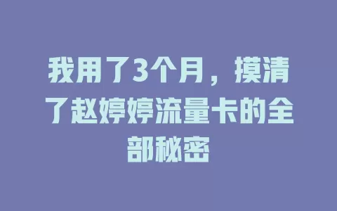 我用了3个月，摸清了赵婷婷流量卡的全部秘密