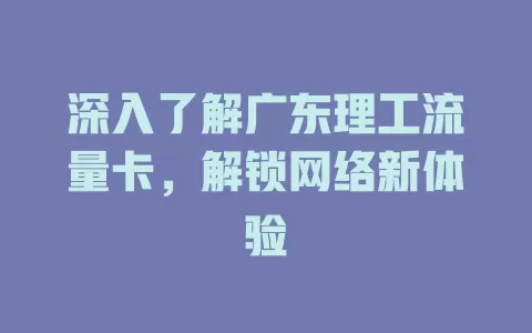 深入了解广东理工流量卡，解锁网络新体验