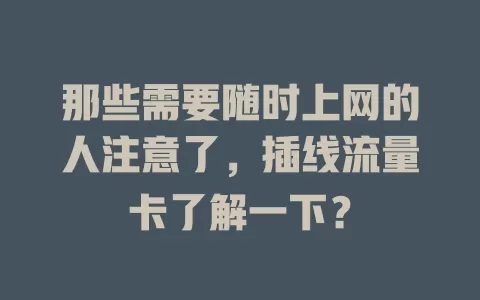 那些需要随时上网的人注意了，插线流量卡了解一下？