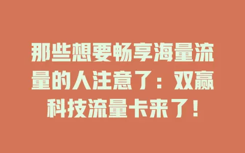 那些想要畅享海量流量的人注意了：双赢科技流量卡来了！