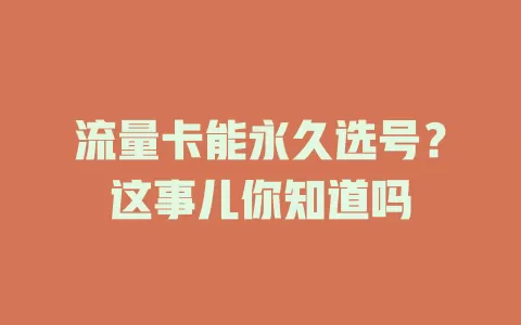 流量卡能永久选号？这事儿你知道吗