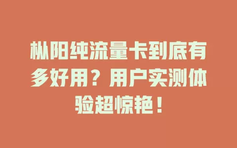 枞阳纯流量卡到底有多好用？用户实测体验超惊艳！