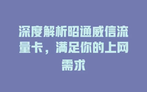 深度解析昭通威信流量卡，满足你的上网需求