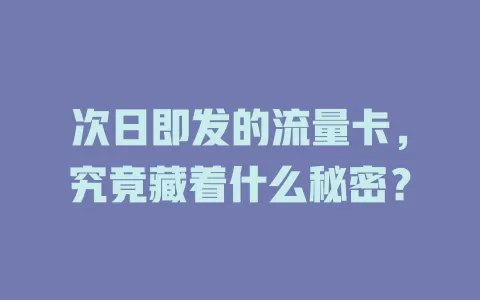 次日即发的流量卡，究竟藏着什么秘密？