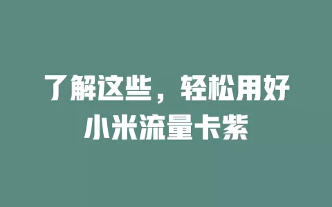 了解这些，轻松用好小米流量卡紫