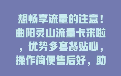 想畅享流量的注意！曲阳灵山流量卡来啦，优势多套餐贴心，操作简便售后好，助你开启上网之旅