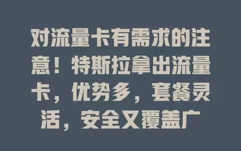 对流量卡有需求的注意！特斯拉拿出流量卡，优势多，套餐灵活，安全又覆盖广