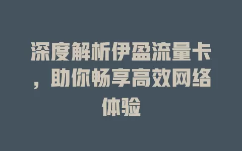 深度解析伊盈流量卡，助你畅享高效网络体验