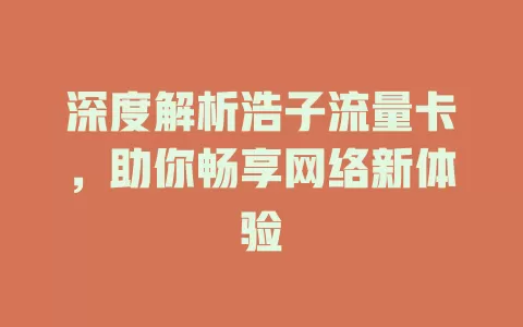 深度解析浩子流量卡，助你畅享网络新体验