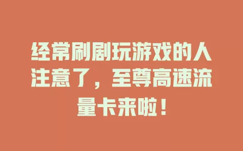 经常刷剧玩游戏的人注意了，至尊高速流量卡来啦！