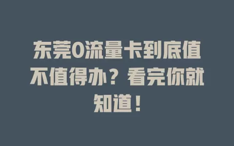 东莞0流量卡到底值不值得办？看完你就知道！