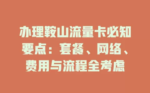 办理鞍山流量卡必知要点：套餐、网络、费用与流程全考虑