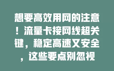 想要高效用网的注意！流量卡接网线超关键，稳定高速又安全，这些要点别忽视