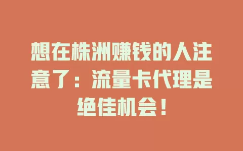 想在株洲赚钱的人注意了：流量卡代理是绝佳机会！