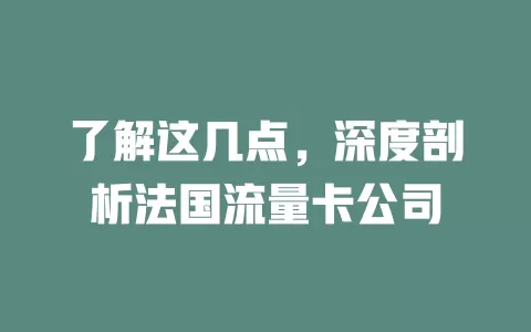 了解这几点，深度剖析法国流量卡公司