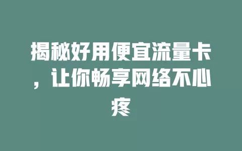 揭秘好用便宜流量卡，让你畅享网络不心疼