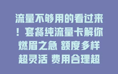流量不够用的看过来！套餐纯流量卡解你燃眉之急 额度多样超灵活 费用合理超划算 告别流量焦虑 畅享数字生活