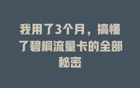 我用了3个月，搞懂了碧桐流量卡的全部秘密