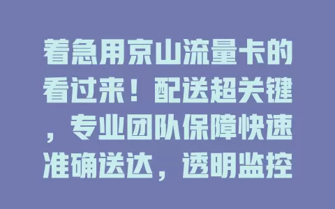 着急用京山流量卡的看过来！配送超关键，专业团队保障快速准确送达，透明监控，特殊情况也无忧，让你早日畅享网络便利