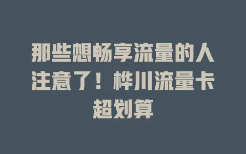 那些想畅享流量的人注意了！桦川流量卡超划算