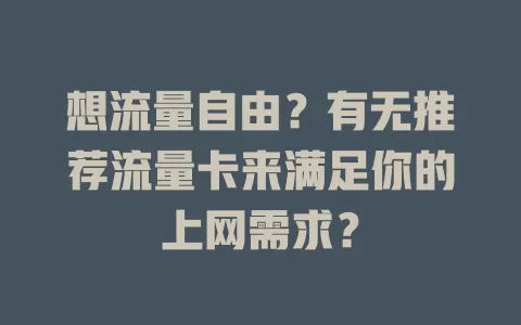 想流量自由？有无推荐流量卡来满足你的上网需求？