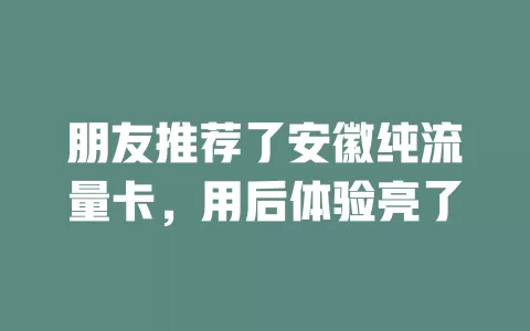 朋友推荐了安徽纯流量卡，用后体验亮了
