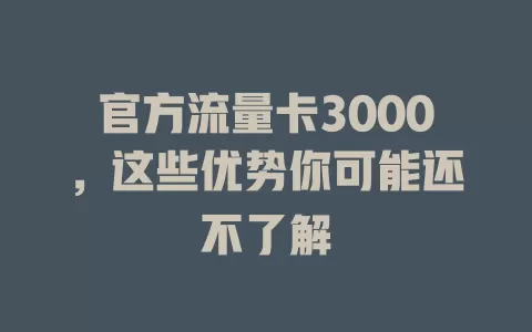 官方流量卡3000，这些优势你可能还不了解