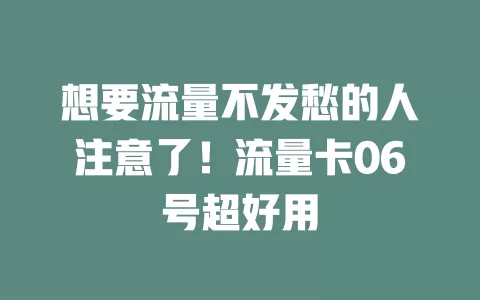 想要流量不发愁的人注意了！流量卡06号超好用