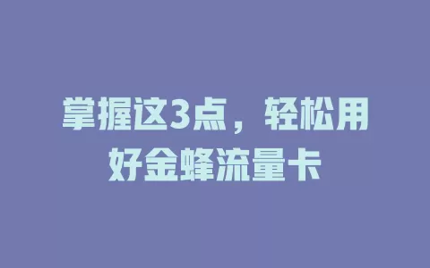 掌握这3点，轻松用好金蜂流量卡