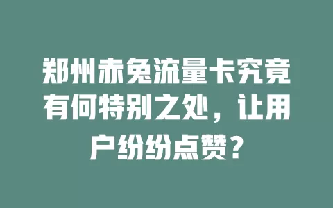 郑州赤兔流量卡究竟有何特别之处，让用户纷纷点赞？
