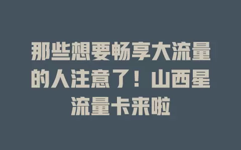 那些想要畅享大流量的人注意了！山西星流量卡来啦