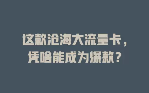 这款沧海大流量卡，凭啥能成为爆款？