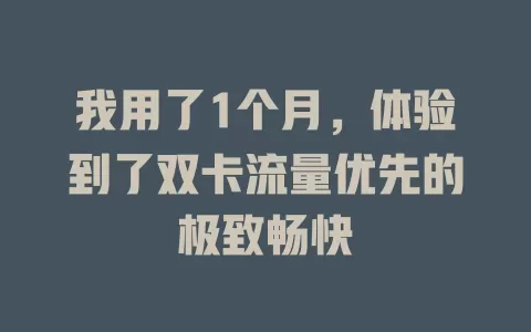 我用了1个月，体验到了双卡流量优先的极致畅快
