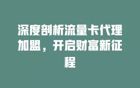 深度剖析流量卡代理加盟，开启财富新征程