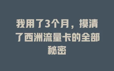 我用了3个月，摸清了西洲流量卡的全部秘密