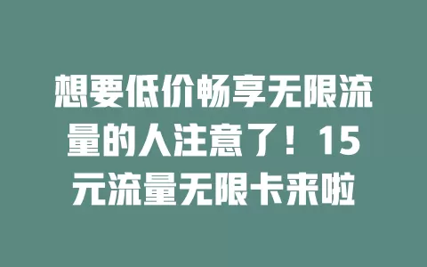 想要低价畅享无限流量的人注意了！15元流量无限卡来啦