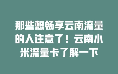 那些想畅享云南流量的人注意了！云南小米流量卡了解一下