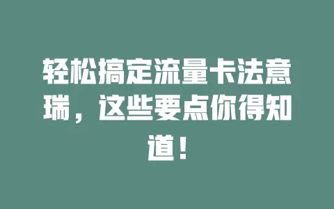 轻松搞定流量卡法意瑞，这些要点你得知道！