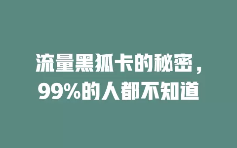 流量黑狐卡的秘密，99%的人都不知道