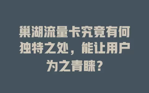 巢湖流量卡究竟有何独特之处，能让用户为之青睐？