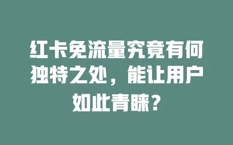 红卡免流量究竟有何独特之处，能让用户如此青睐？