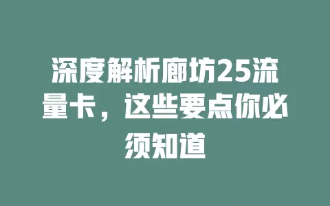 深度解析廊坊25流量卡，这些要点你必须知道