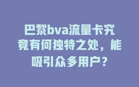 巴黎bva流量卡究竟有何独特之处，能吸引众多用户？