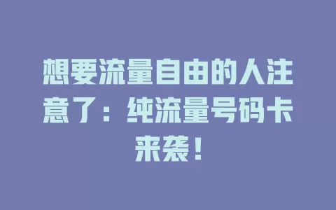 想要流量自由的人注意了：纯流量号码卡来袭！
