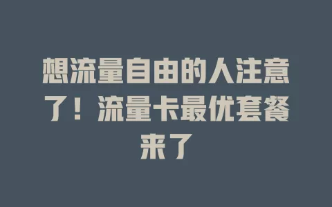 想流量自由的人注意了！流量卡最优套餐来了
