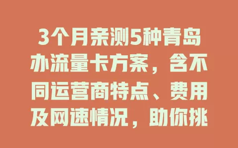 3个月亲测5种青岛办流量卡方案，含不同运营商特点、费用及网速情况，助你挑到适合的卡