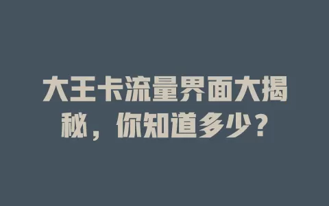 大王卡流量界面大揭秘，你知道多少？
