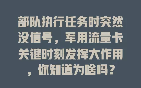 部队执行任务时突然没信号，军用流量卡关键时刻发挥大作用，你知道为啥吗？