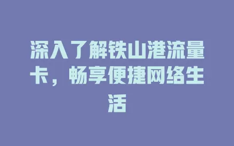 深入了解铁山港流量卡，畅享便捷网络生活