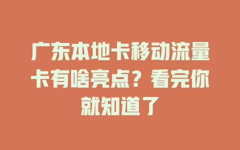 广东本地卡移动流量卡有啥亮点？看完你就知道了